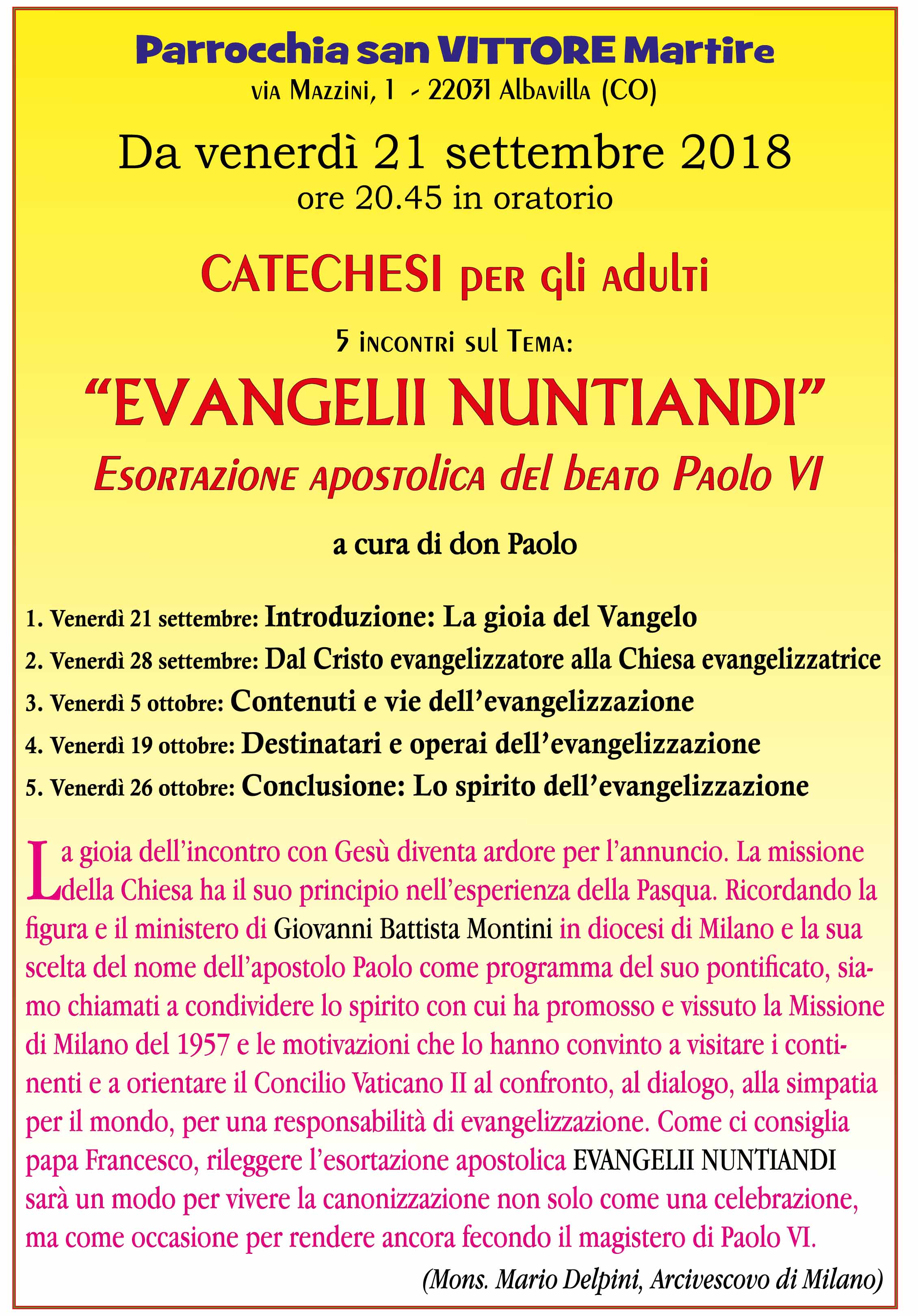 Volantino Catechesi Adulti settembre 2018