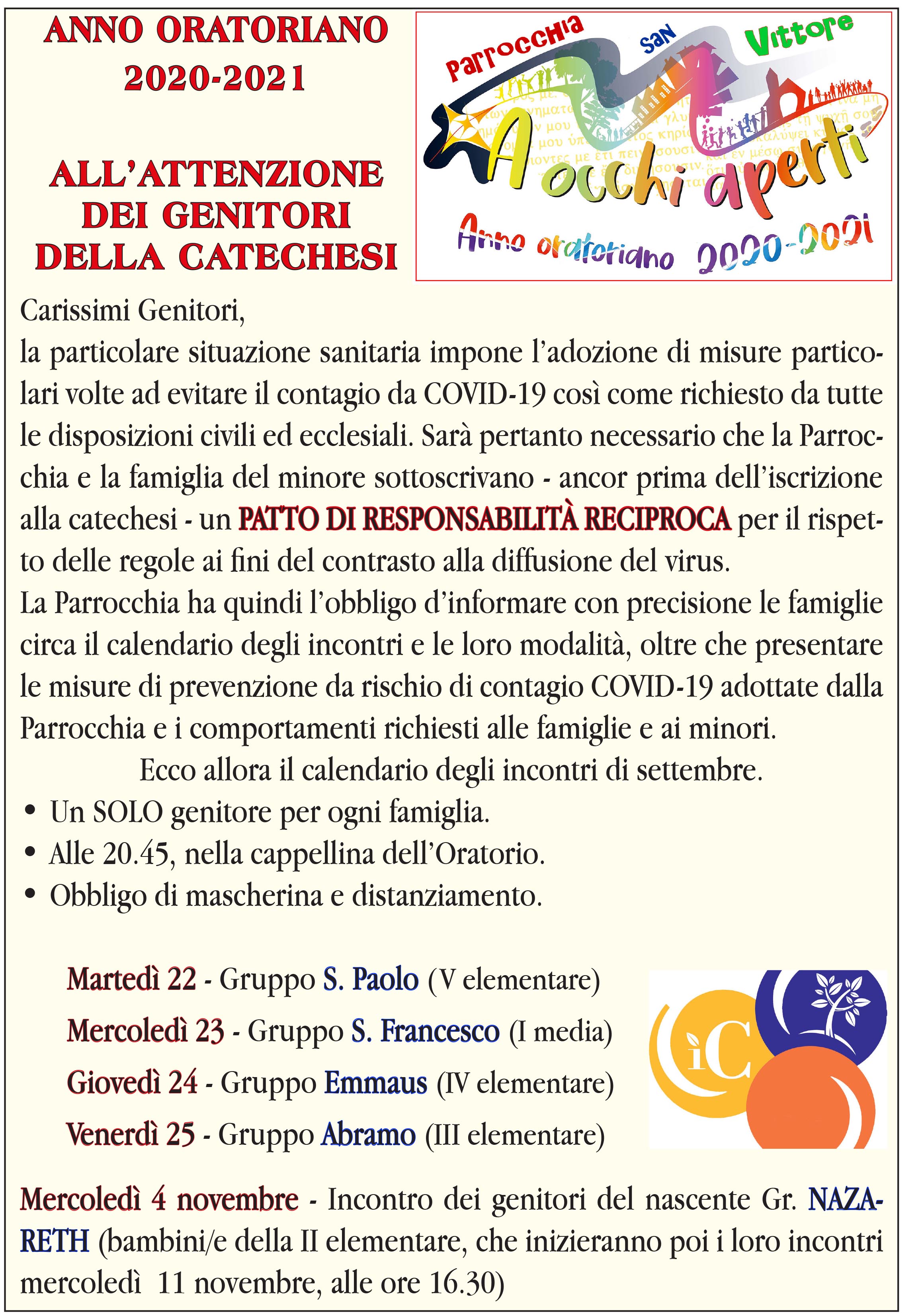 Avviso incontri genitori catechesi sett 2020