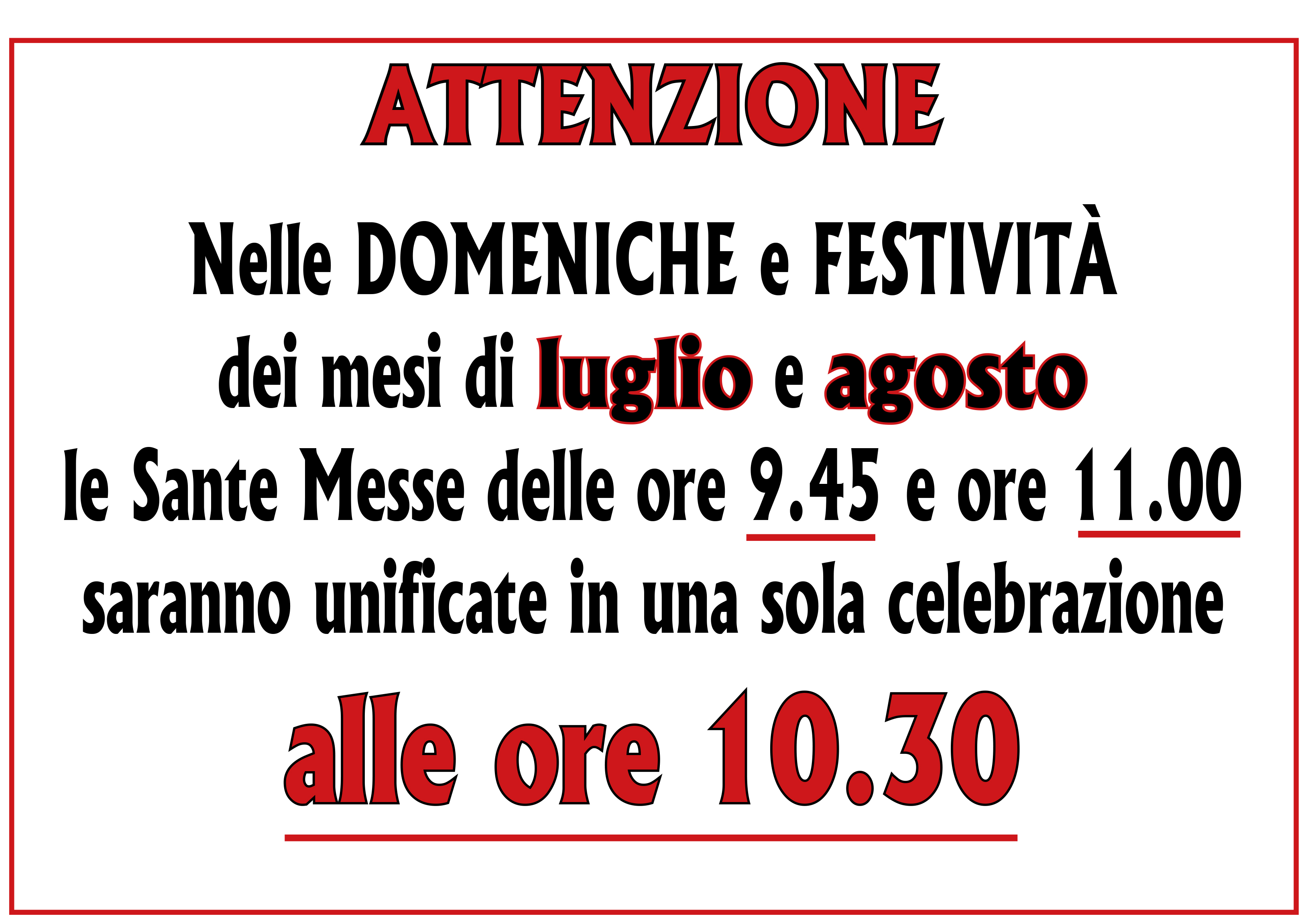 Nuovi Orari messe luglio agosto 2022